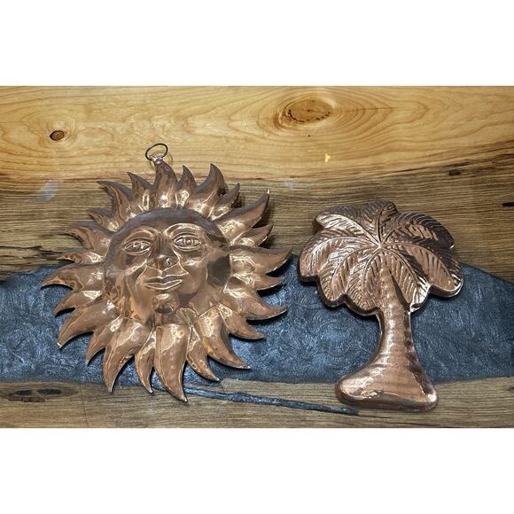 Vintage Copper Molds Palm Tree and Sun For Decor Only India 10" and 8" - Picture 2 of 8
